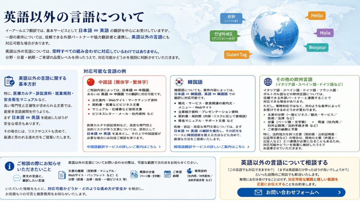 英語以外の言語について